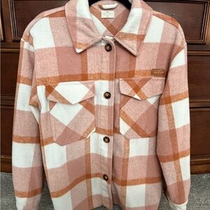 Simply Southern Pink and White Plaid Utility Jacket